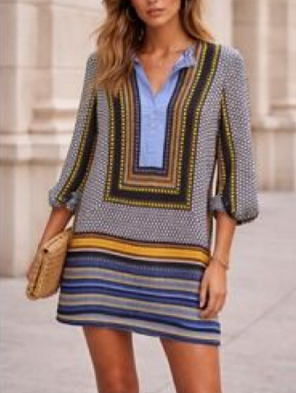 ZARA  Basic dress  Style Tunic geometric Women Size Medium good condition silk